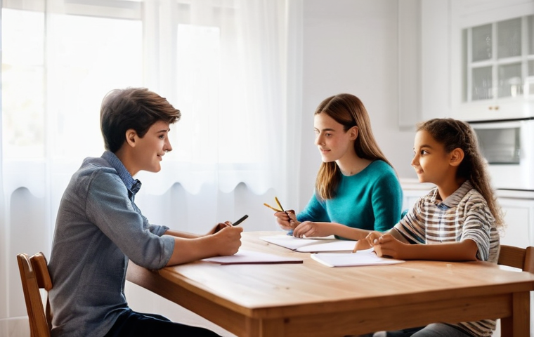 청소년지도사와 청소년 가족관계 개선 사례 - **A Teenager and Parent Engaged in Active Listening and Connection:** A warm, inviting scene in a mo...