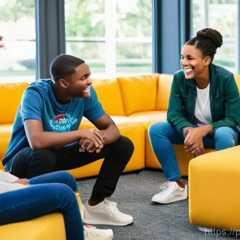 청소년지도사와 청소년 프로그램 개발 - **Theme: Personal Growth and Mentorship**
A diverse group of cheerful teenagers and young adults...