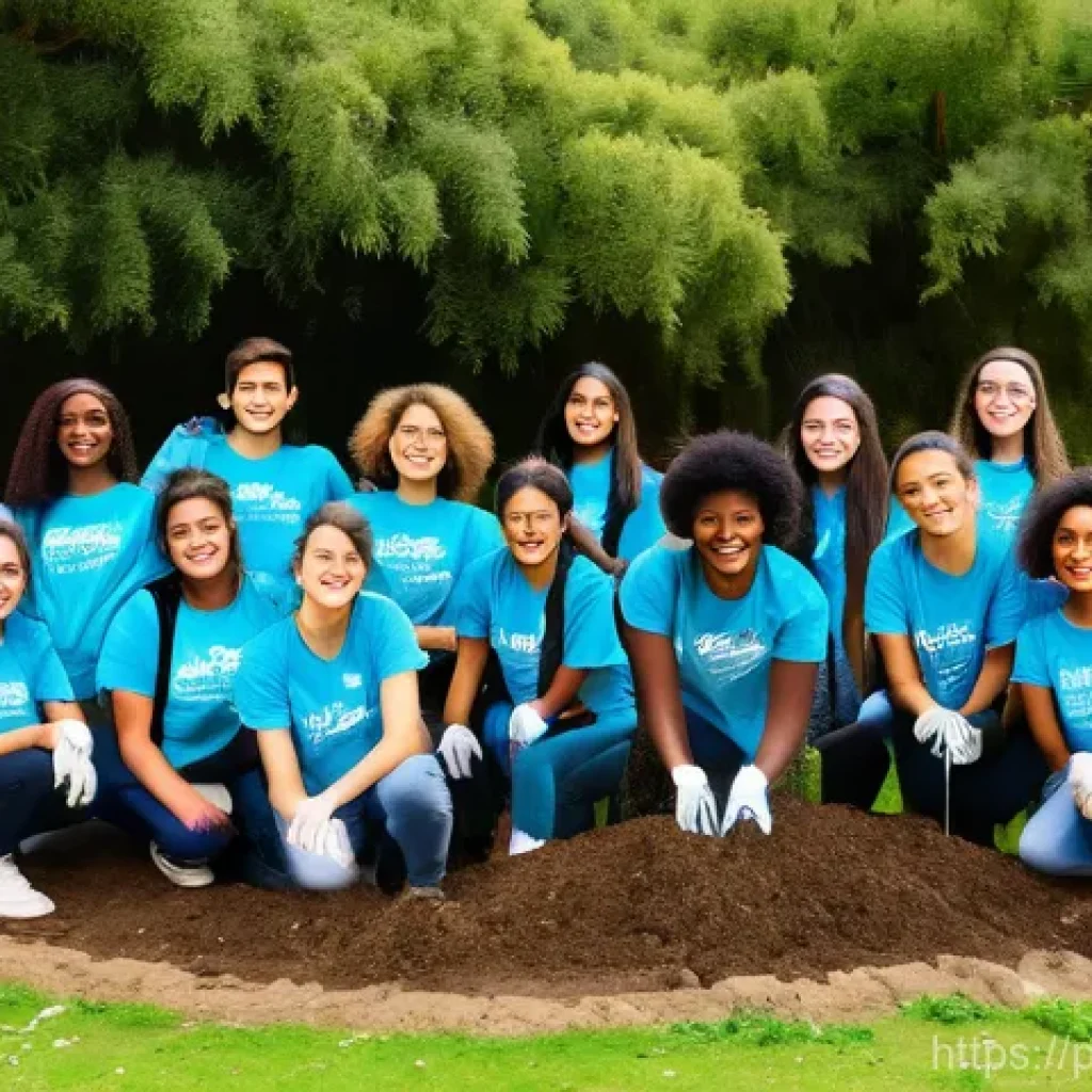 청소년지도사와 청소년 봉사 활동 설계 - **"A vibrant and energetic scene of diverse young volunteers, aged 16-24, participating in an urban ...