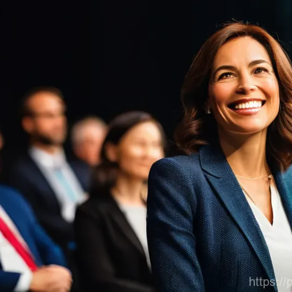 청소년지도사로서의 대중 강연 경험 - **Prompt:** A dynamic, inspiring female speaker in her late 30s, dressed in a sharp business casual ...