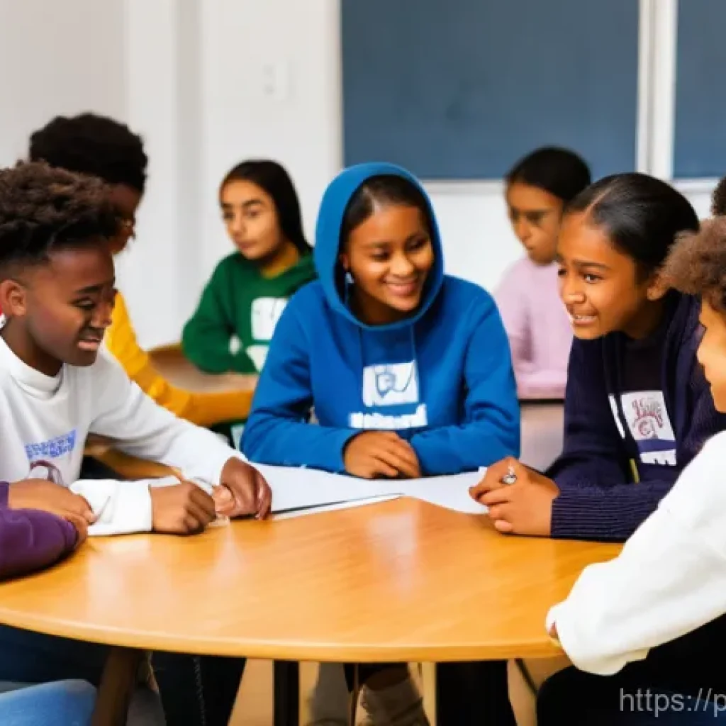 청소년지도사와 청소년 다문화 이해 프로그램 - **Prompt:** A heartwarming and vibrant scene inside a modern community center in Lisbon, Portugal. A...