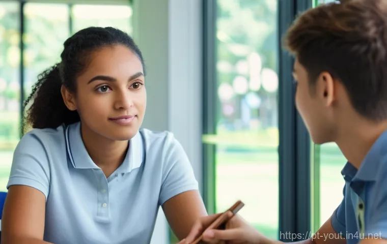 청소년지도사와 청소년 진로 박람회 운영 - **Prompt 1: Mentorship and Self-Discovery Journey**
A wide shot capturing a warm, inviting scene...