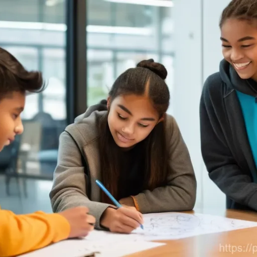 청소년지도사와 청소년 비전 워크샵 - **Guiding the Path of Discovery:**
A vibrant, sunlit scene featuring a diverse group of four tee...
