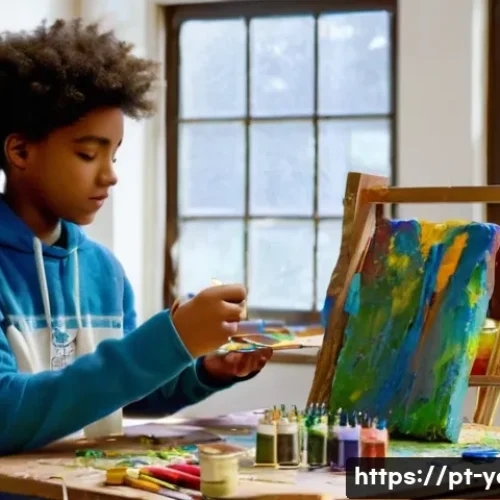 Home 33 청소년지도사와 청소년 동기 부여 사례 - **Prompt: A Creative Discovery in a Bright Studio**
Imagine a vibrant, well-lit art studio, fill...