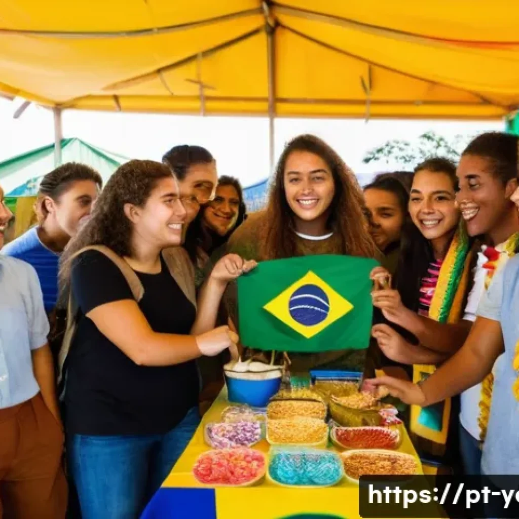 청소년지도사로서의 봉사활동 참여 사례 - A vibrant community center scene in Brazil showing a diverse group of teenagers and young adults par...
