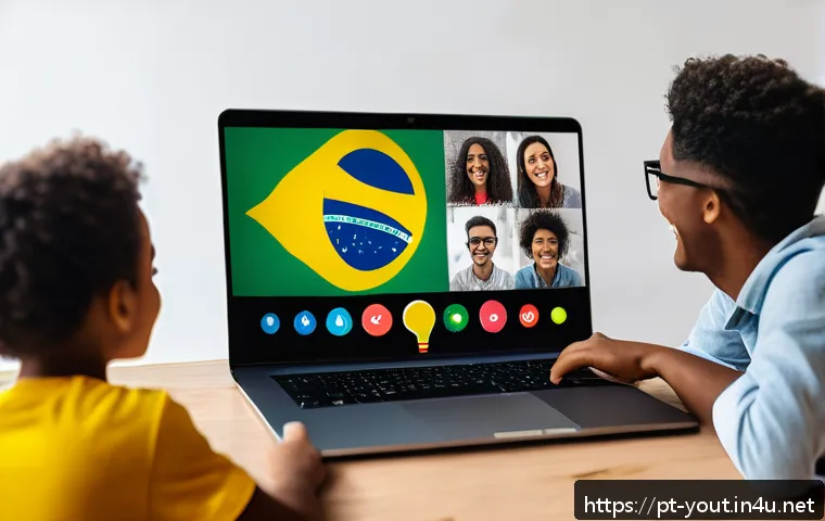 청소년지도사와 비대면 청소년 상담 사례 - A diverse group of young people from Brazil engaging in an online mentorship session via a modern vi...