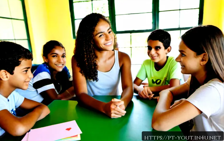 Home 17 청소년지도사와 청소년 문제 예방 워크샵 - Photorealistic youth prevention workshop in a bright Brazilian community center, a compassionate you...