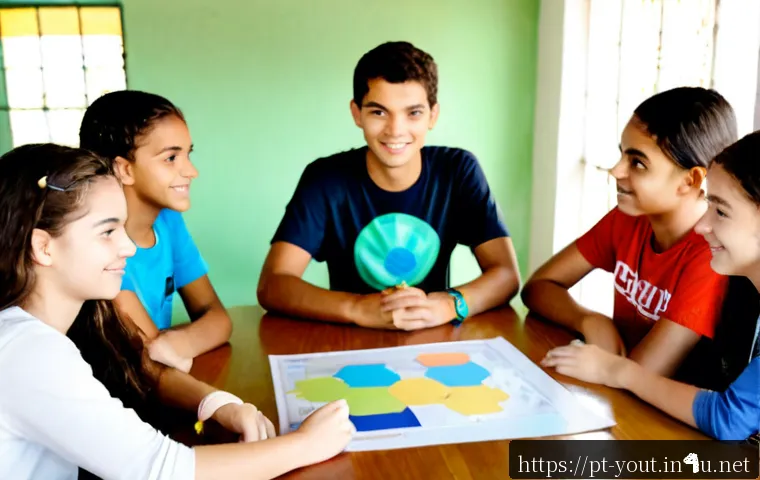 Home 17 청소년지도사로서의 글로벌 프로그램 참여 - Photorealistic youth counselor from Brazil leading a multicultural workshop with teenagers from dive...